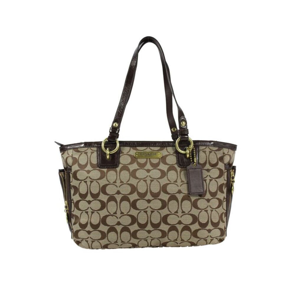 Coach Womens Monogram Embroidered Shoulder Bag Brown